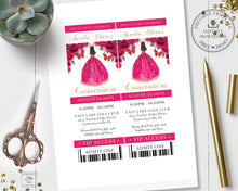 Load image into Gallery viewer, Chic Fuchsia Hot Pink Floral Quince Girl Gold Quinceañera Sweet 16 Birthday VIP Ticket Invitation Editable Template - Digital Printable File - Instant Download - QC71
