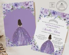 Load image into Gallery viewer, Purple Lilac Lavender Floral Princess Silver Quinceanera Sweet 16 Birthday Invitation Editable Template - Digital Printable File - Instant Download - QC3
