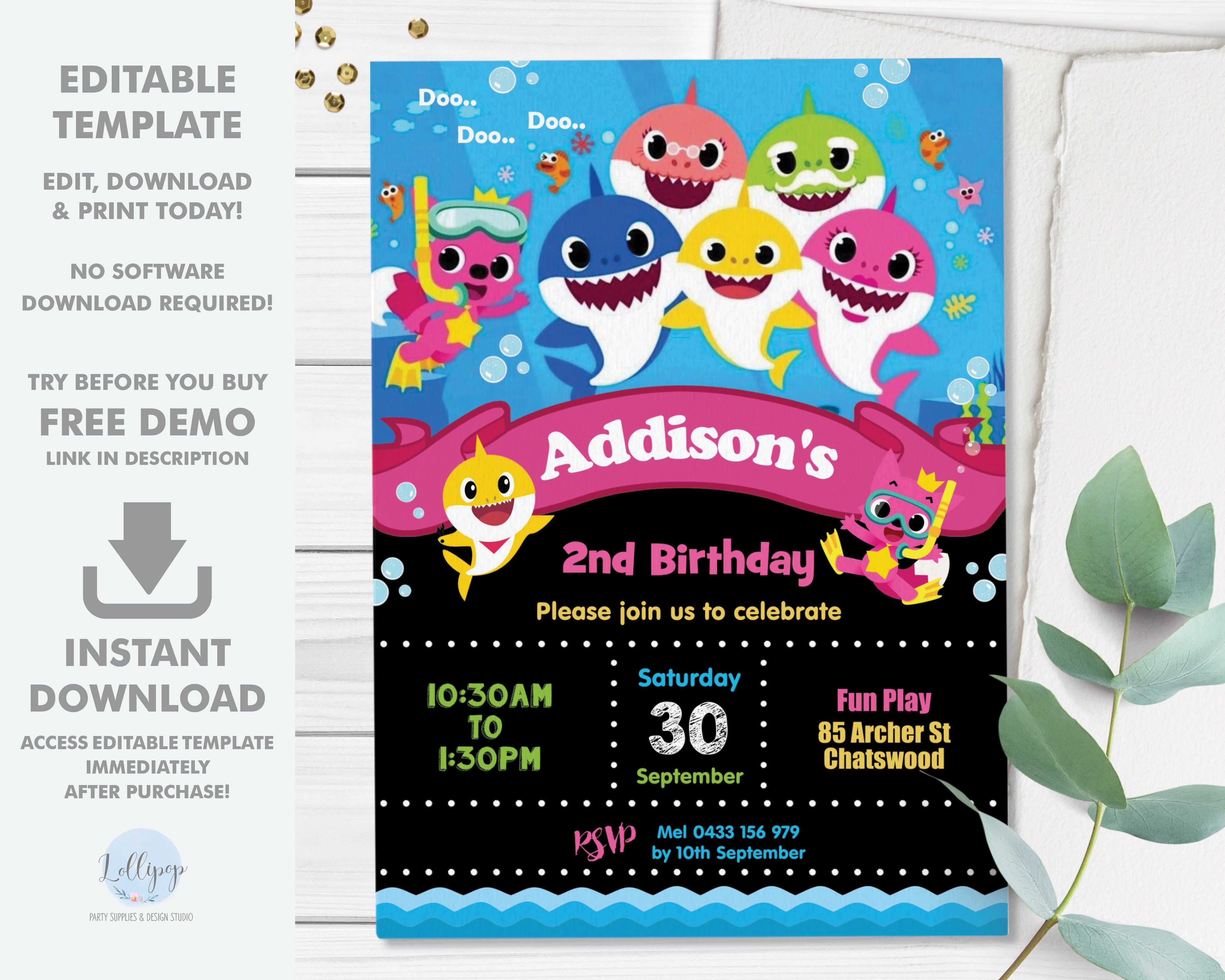 Baby shark online invitation template